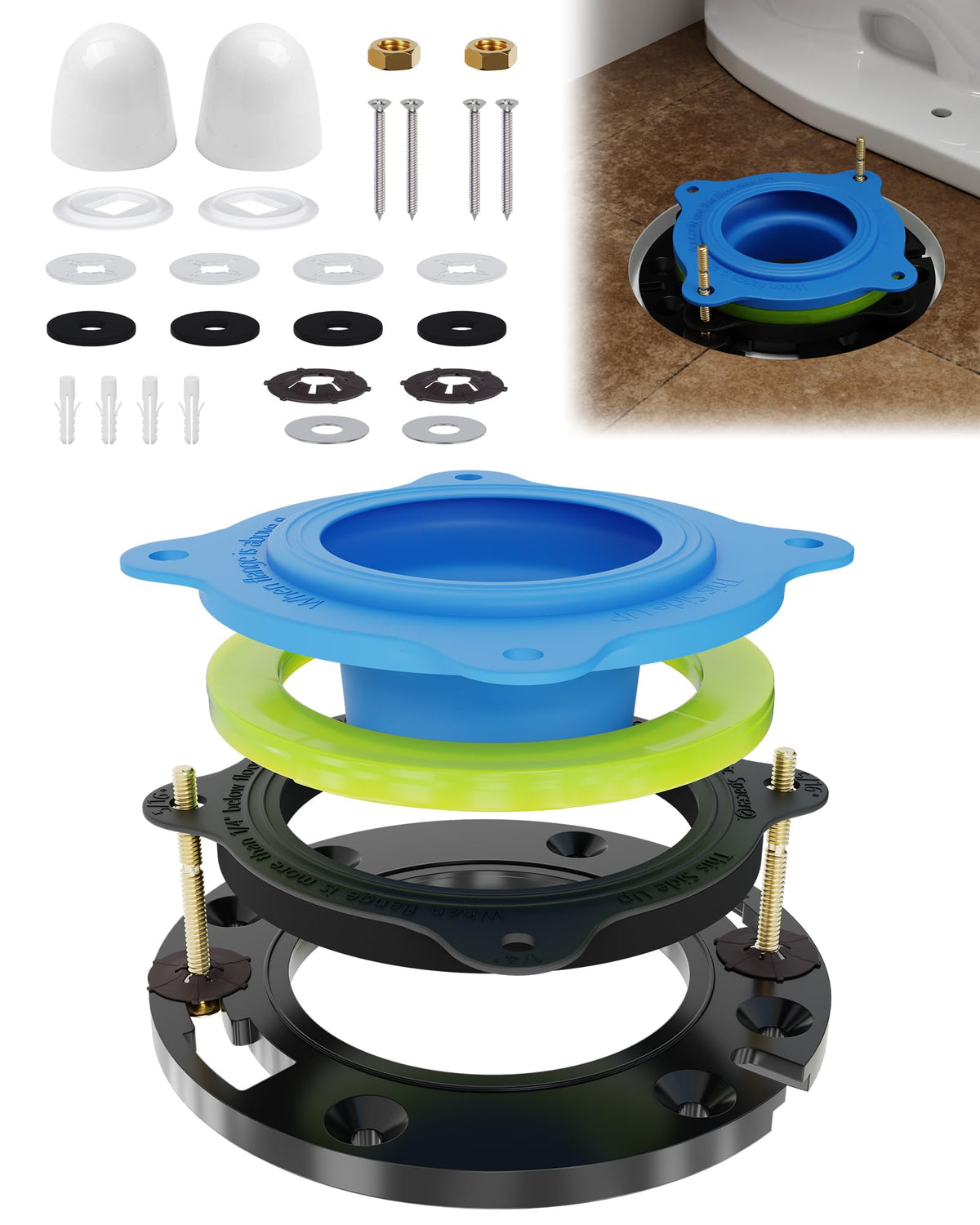 Elastic Wax Ring Toilet Flange Repair Kit for 3" & 4" Pipes, Universal Fit
