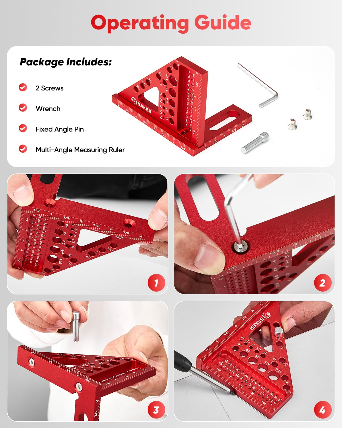 Saker 3D Multi-Angle Measuring Square Tool, Aluminum Alloy Carpenter Square