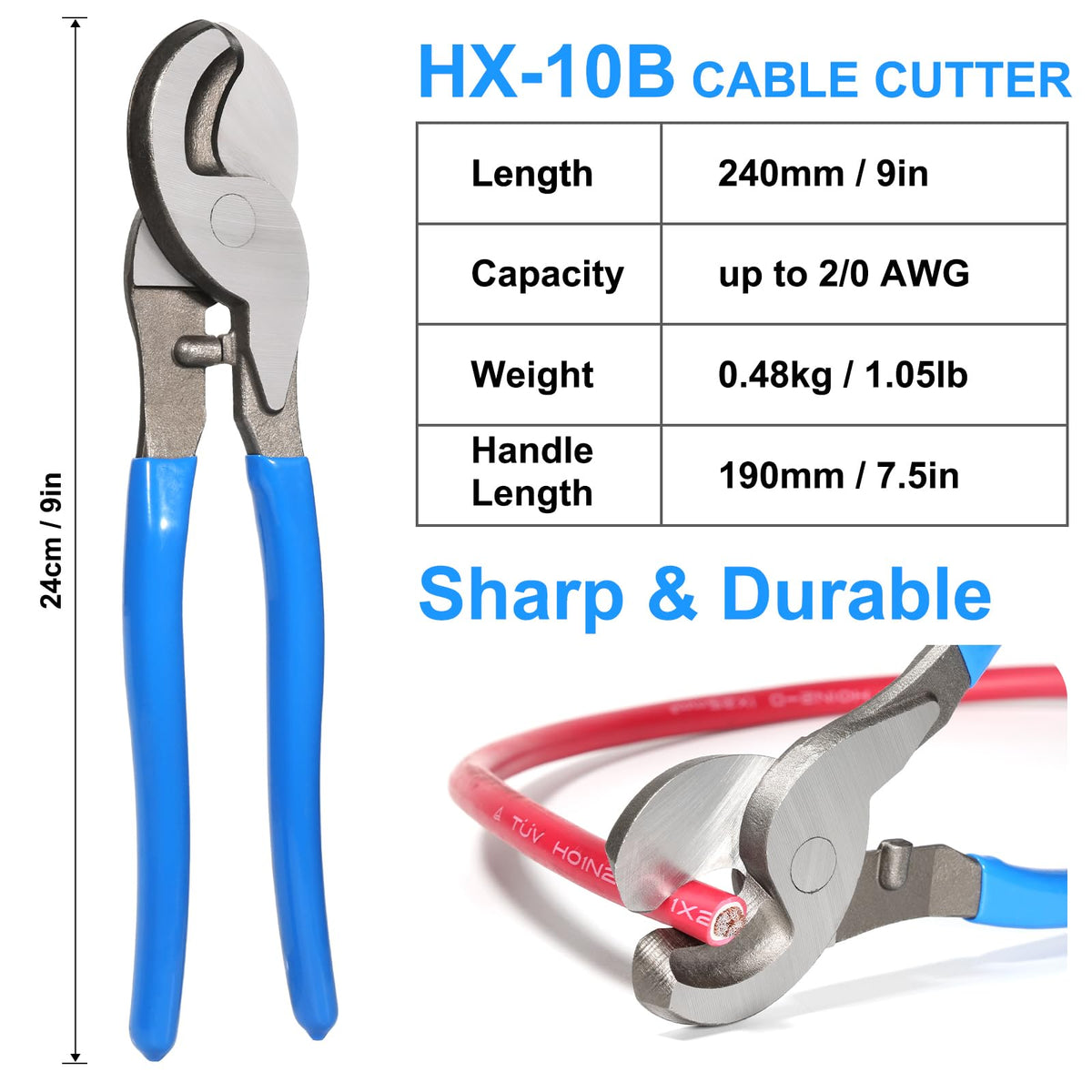 Solsop Battery Cable Crimper Tool for AWG 10, 8, 6, 4, 2, 1/0 Gauge