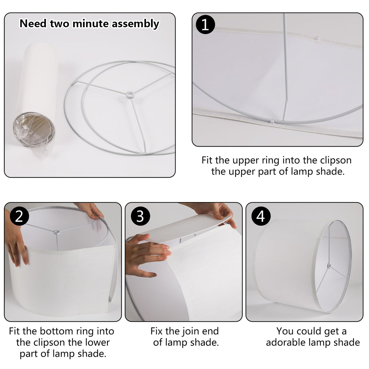 White Lamp shade, Drum Lamp Shade for Table Lamps Floor Lamp, 13" Top X 13" Bottom X 10" High White Large Line Fabric Lamp Shade, Easy Assembly Replacement Lampshade