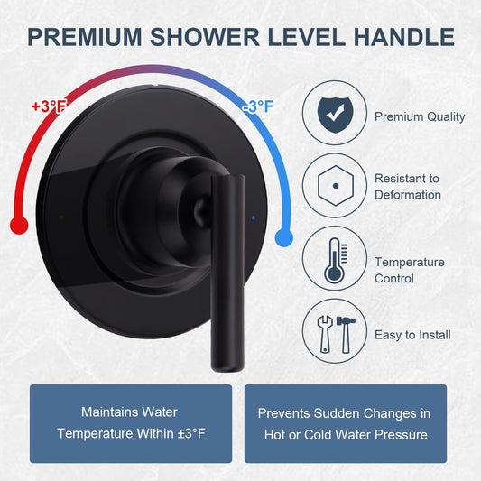 T2901BL Shower Handle Replacement for Moen T2901BL Gibson Posi-Temp Valve Trim Kit, Compatible with Moen 2510/2520/2570/2590 Shower Valve, Matte Black Lever Handle