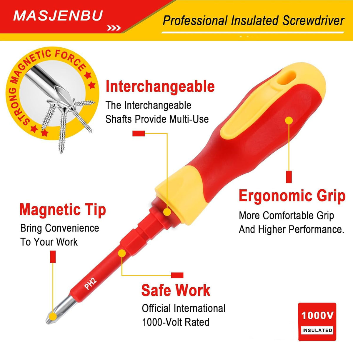 1000V Insulated Electrician Screwdriver Set, 29-pieces Screw Driver Set Kit, CR-V Magnetic Screwdriver Tool Set, Professional Electrician Tools Phillips Slotted Torx Hex Square with Voltage Tester