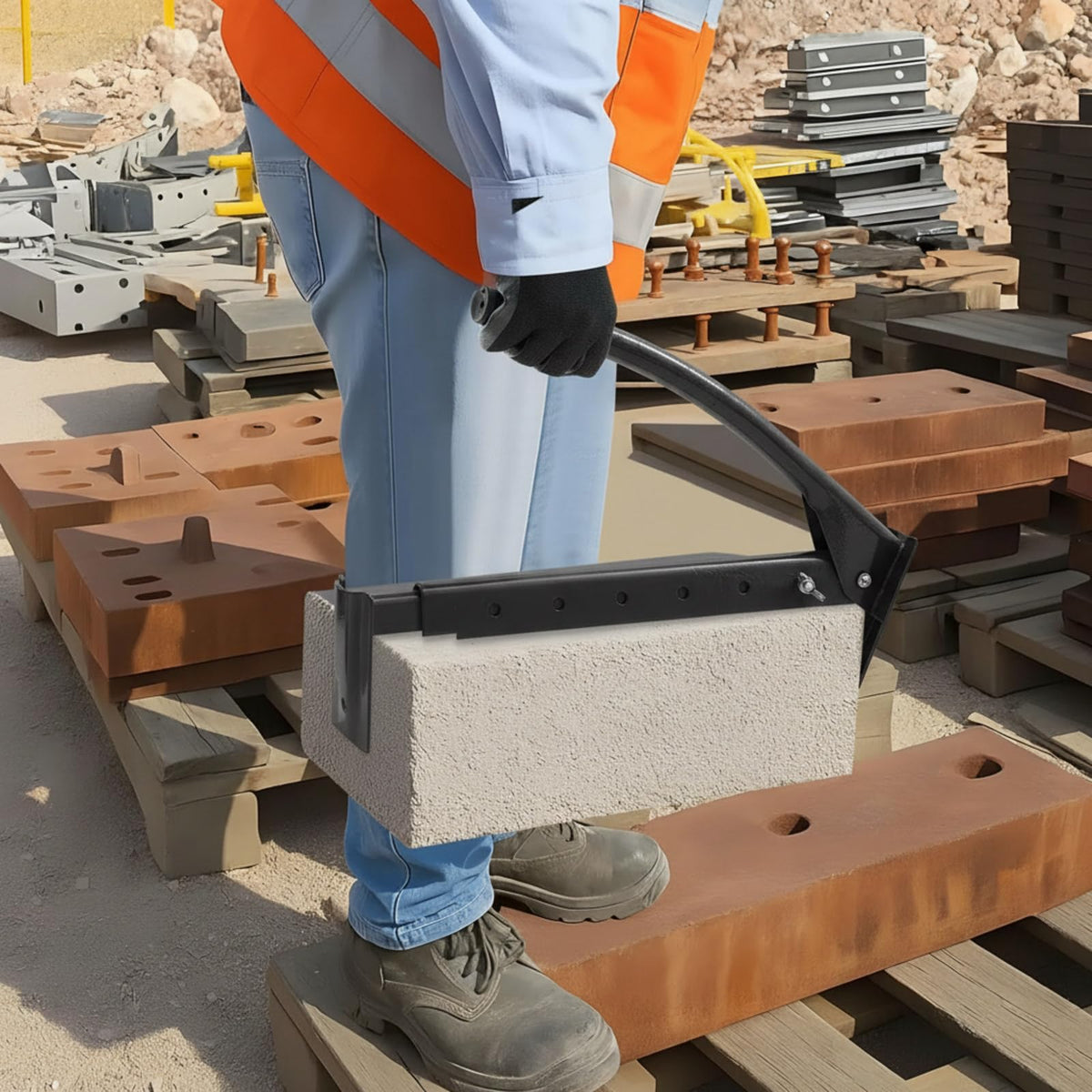 Lanties Adjustable Heavy Duty Brick Tongs Set Between Carry 6 to 10 Bricks Heavy Duty Block Tongs with Rubber Pad Handle and Gloves for Bricks Lifting Carrying
