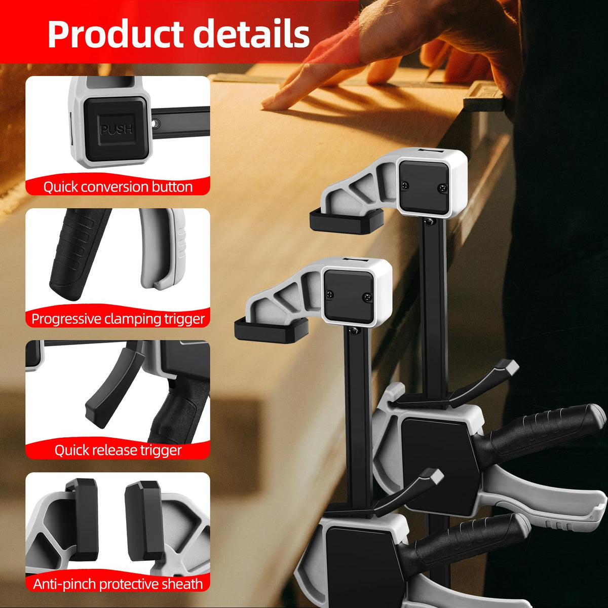 NOEAIKE 6-Pack Wood Clamps 4Pcs 12in & 2Pcs 6in for Woodworking