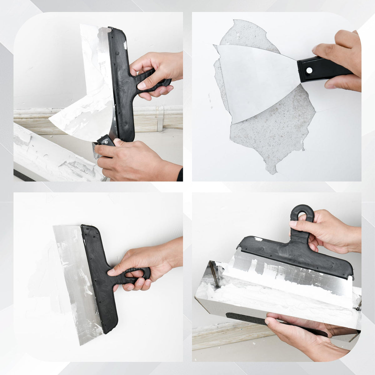 Drywall Tools Set, 7 PCS Stainless Steel Drywall knives with 12” Mud Pan