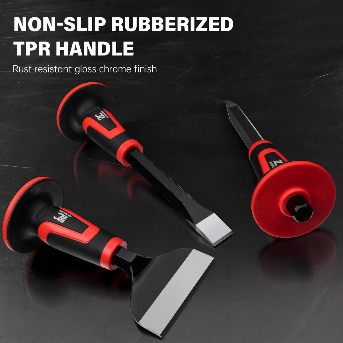 ROTATION 3PC Heavy Duty Masonry Chisel Set with Hand Guard