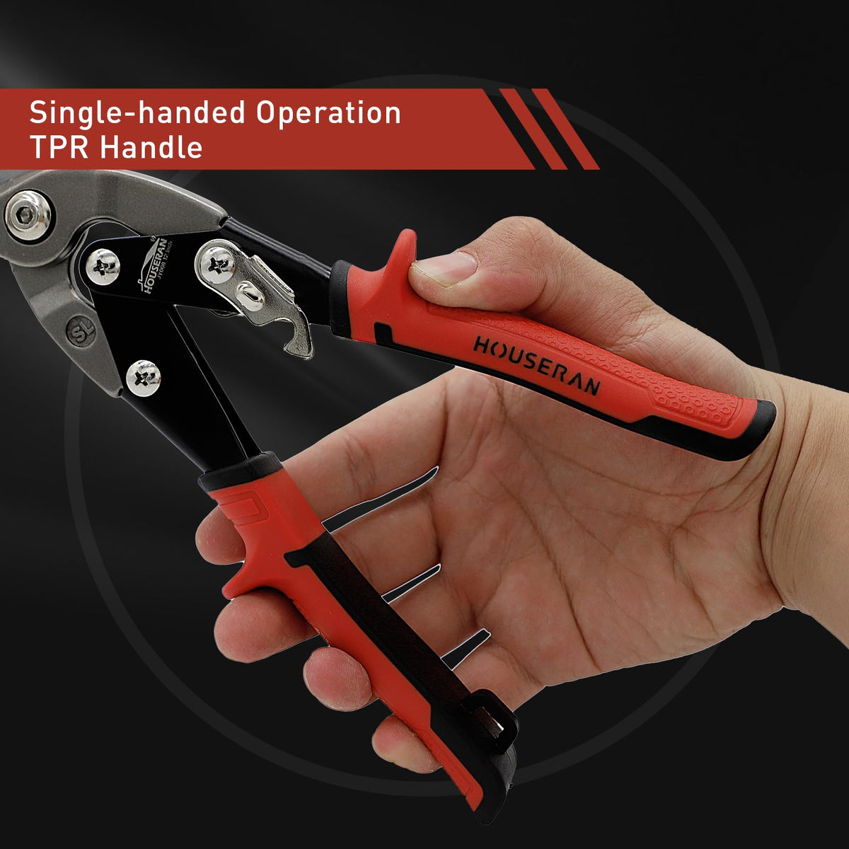 HOUSERAN 12 Inch Aviation Snips, Long Straight Cut Tin Snips, Heavy Duty CR-MO Metal Cutters with Double Lever, Scale Markings & Safety Lock, Shears Scissors for Cutting Metal Sheet