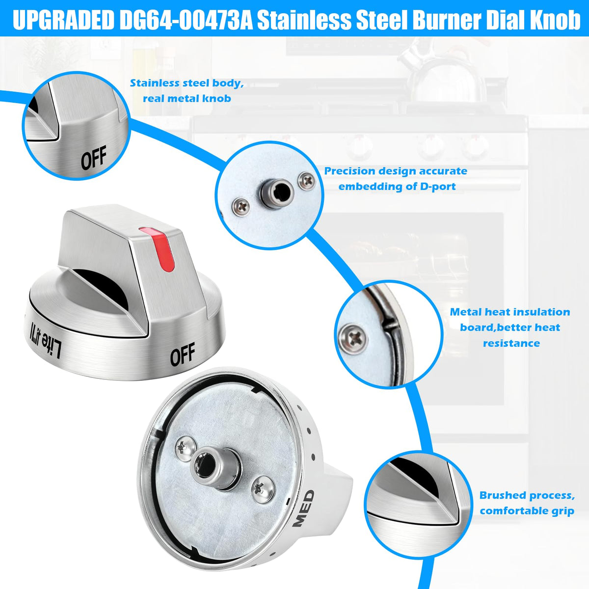 S-Union DG64-00473A Stove Knobs Compatible with Samsung Stove Knob Replacement,for Samsung Gas Range Oven Knobs Parts NX58H5600SS NX58H5650WS NX58J7750SS NX58F5700WS Burner Control Dial Perilla,5pcs