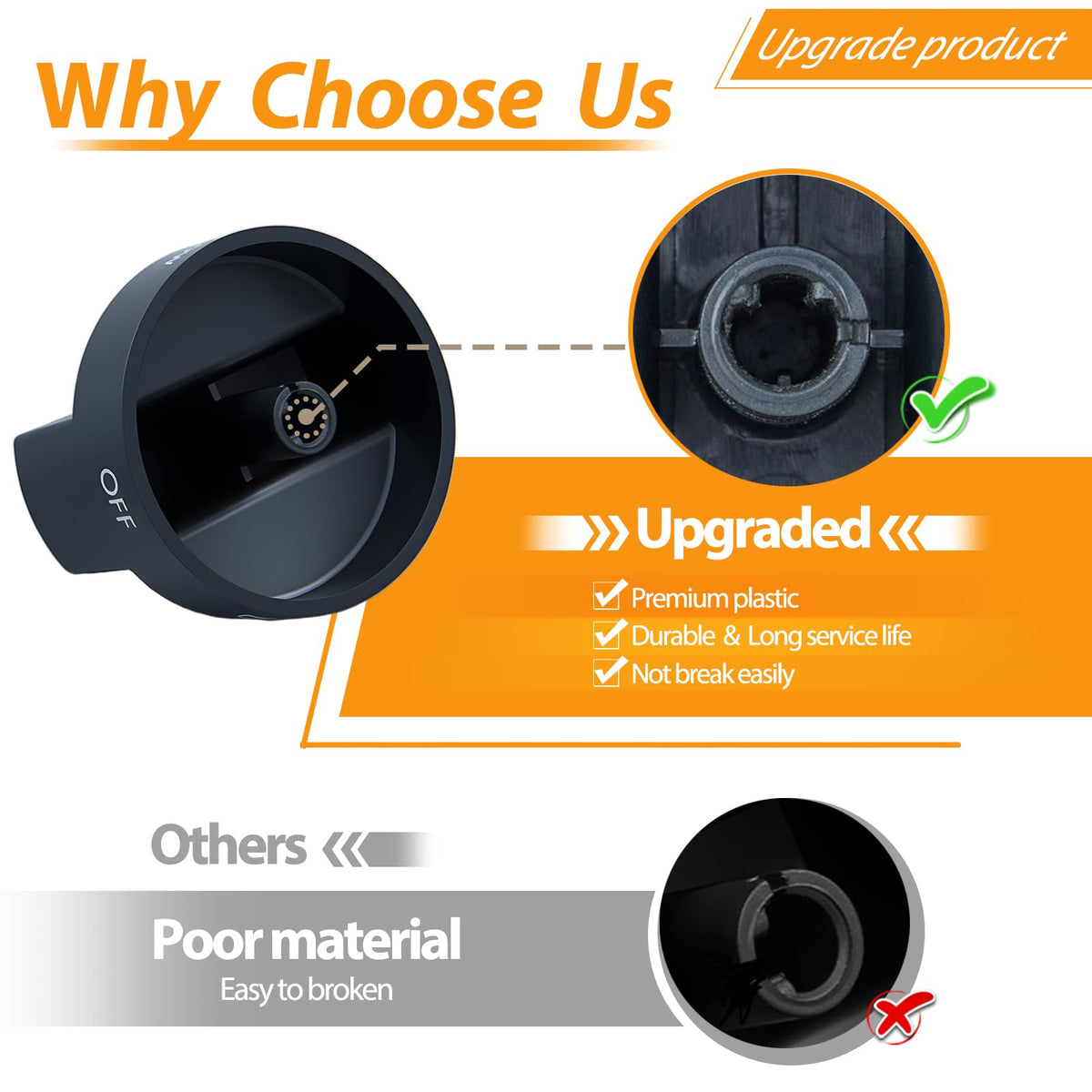 atgestore Upgraded W10339442 Stove Knobs Replacement for Whirlpool Stove Parts WPW10339442 Burner Knob WFG320M0BW2 WFG505M0BS0 Whirlpool Gas Range Parts Oven Cooktop Burner Control Knobs Black