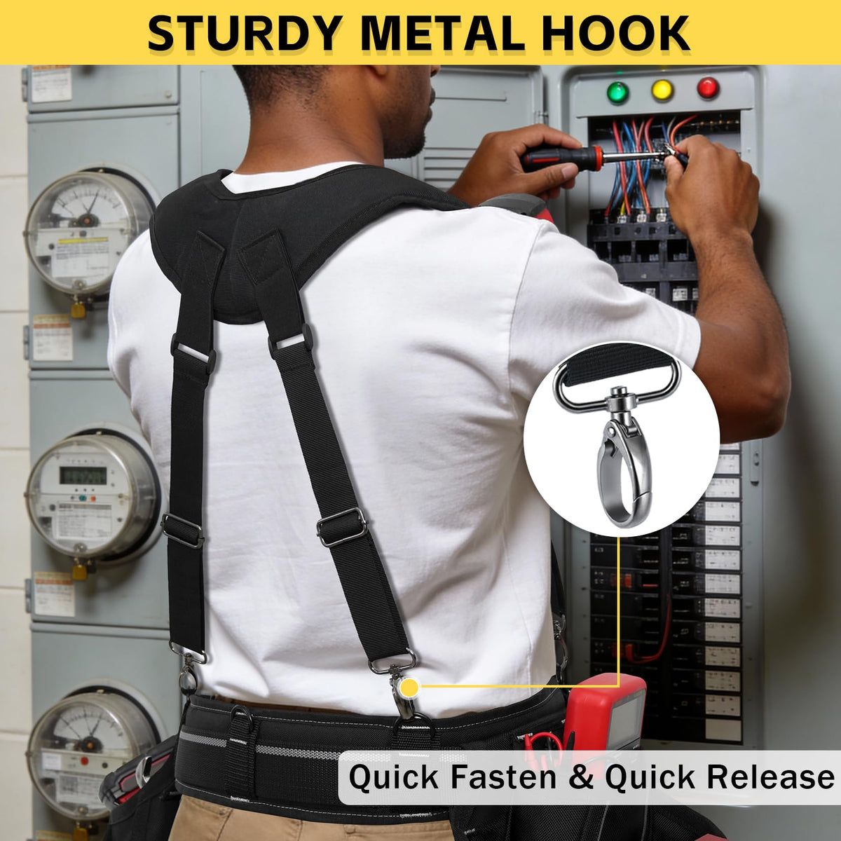 MELOTOUGH Tool Belt Suspender Adjustable Strap with 4-Point Hook Support