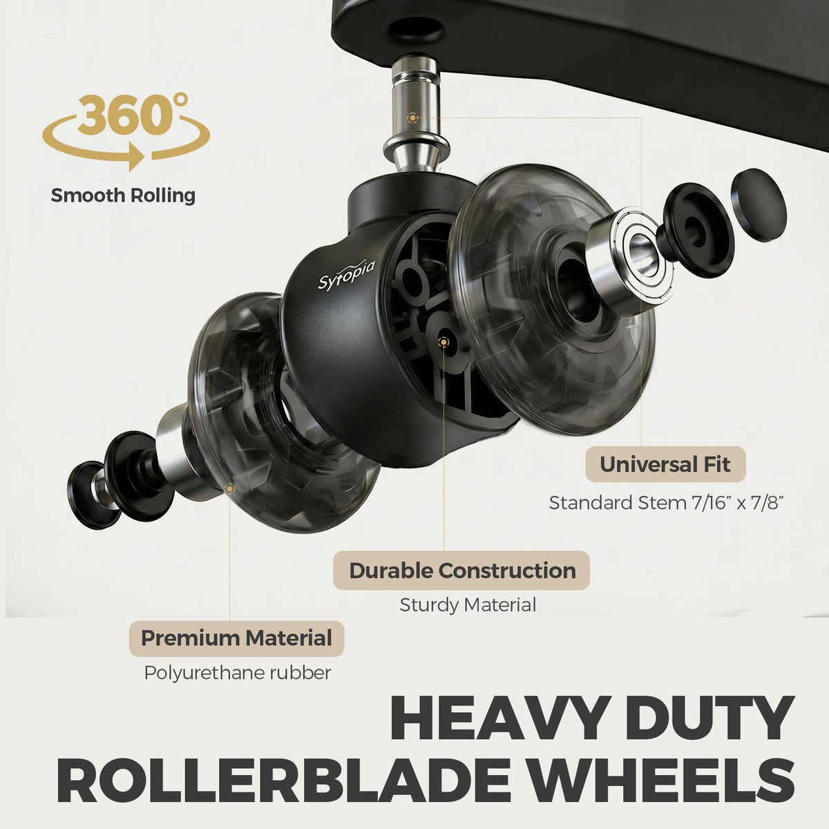 Sytopia 3-Inch Office Chair Wheels Set of 5, Quiet & Smooth Casters for Hardwood & Carpet, Universal Fit 11x22mm Replacement Wheels for Gaming Chairs, Heavy-Duty Supports 1000 lbs, Black