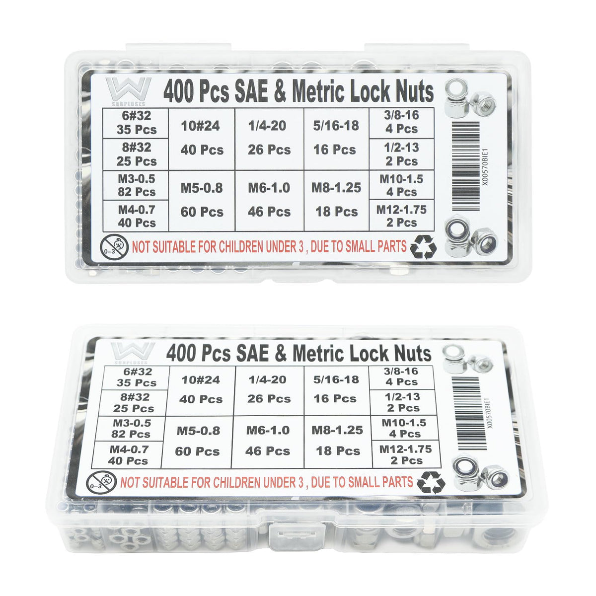 400 Pcs SAE & Metric Lock Nuts Kit, M3-M12 & #6-1/2 Hardware Nuts