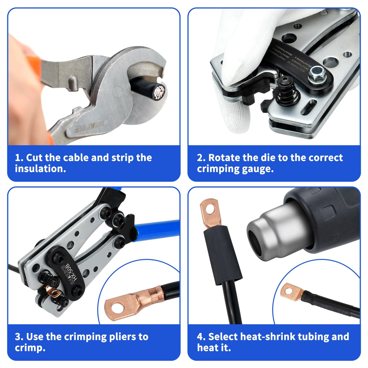 Sanuke Battery Cable Crimper Tool for AWG10-1/0, 78pcs Copper Lug Terminals