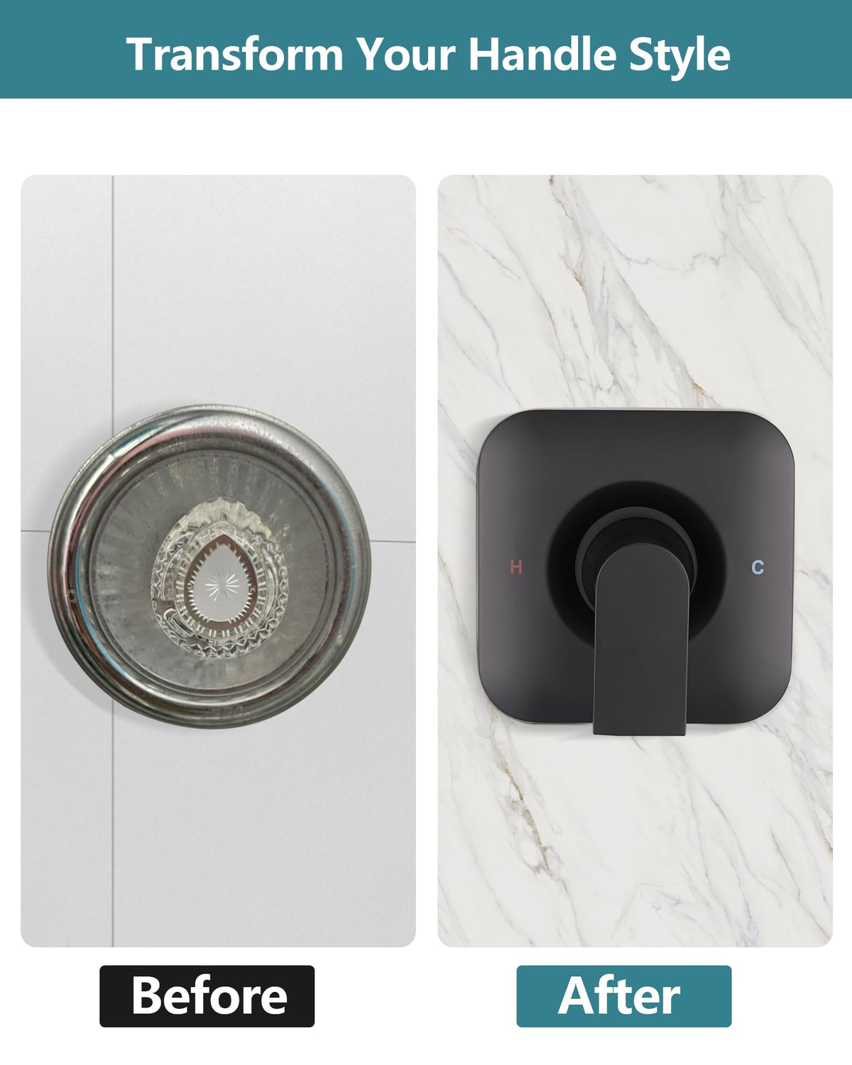 Replacement Square Trim Kit for Moen Chateau Shower Faucet (Valve & Cartridge Not Included), Pull-On Push-Off Knob Handle Design
