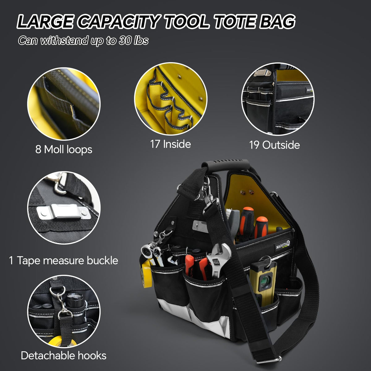 MARUTAI 10in Small Tool Tote Bag, 43-Pocket Organizer for Vehicle Storage