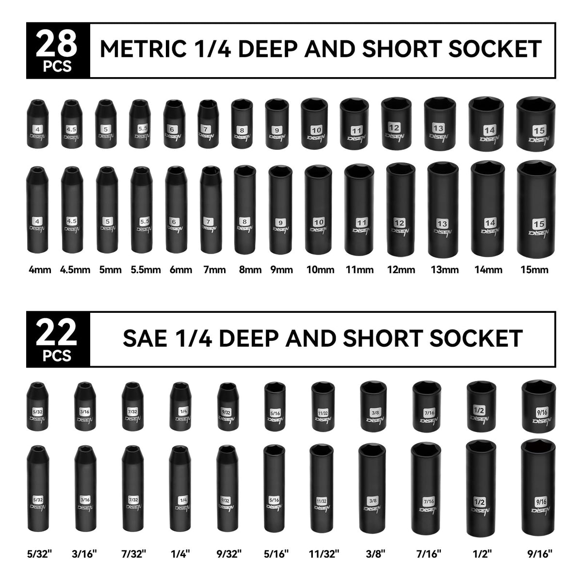 DISEN 94 PCS 1/4" Drive Impact Socket Set