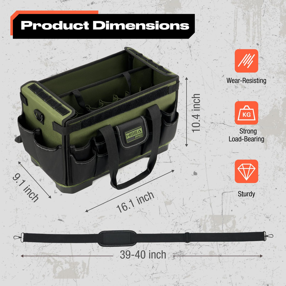 HISEA 16-Inch Tool Bag for Men, Tool Box Organizer with Magnetic Light