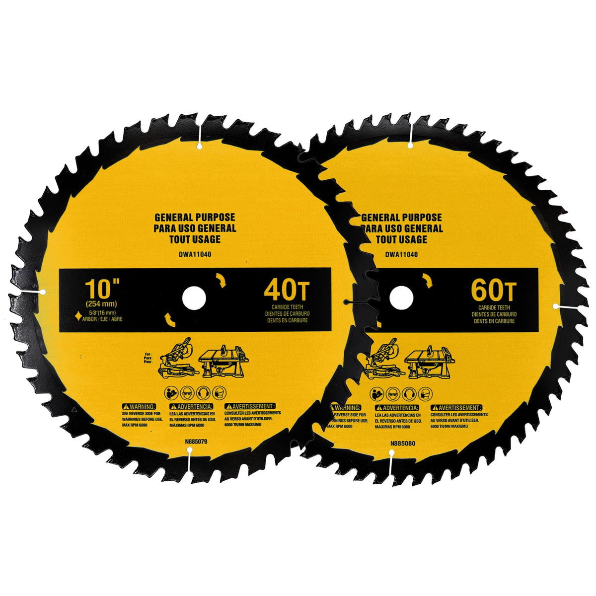 2-Pack 10in 40T/60T Table Saw Blades Compatible with Dewalt