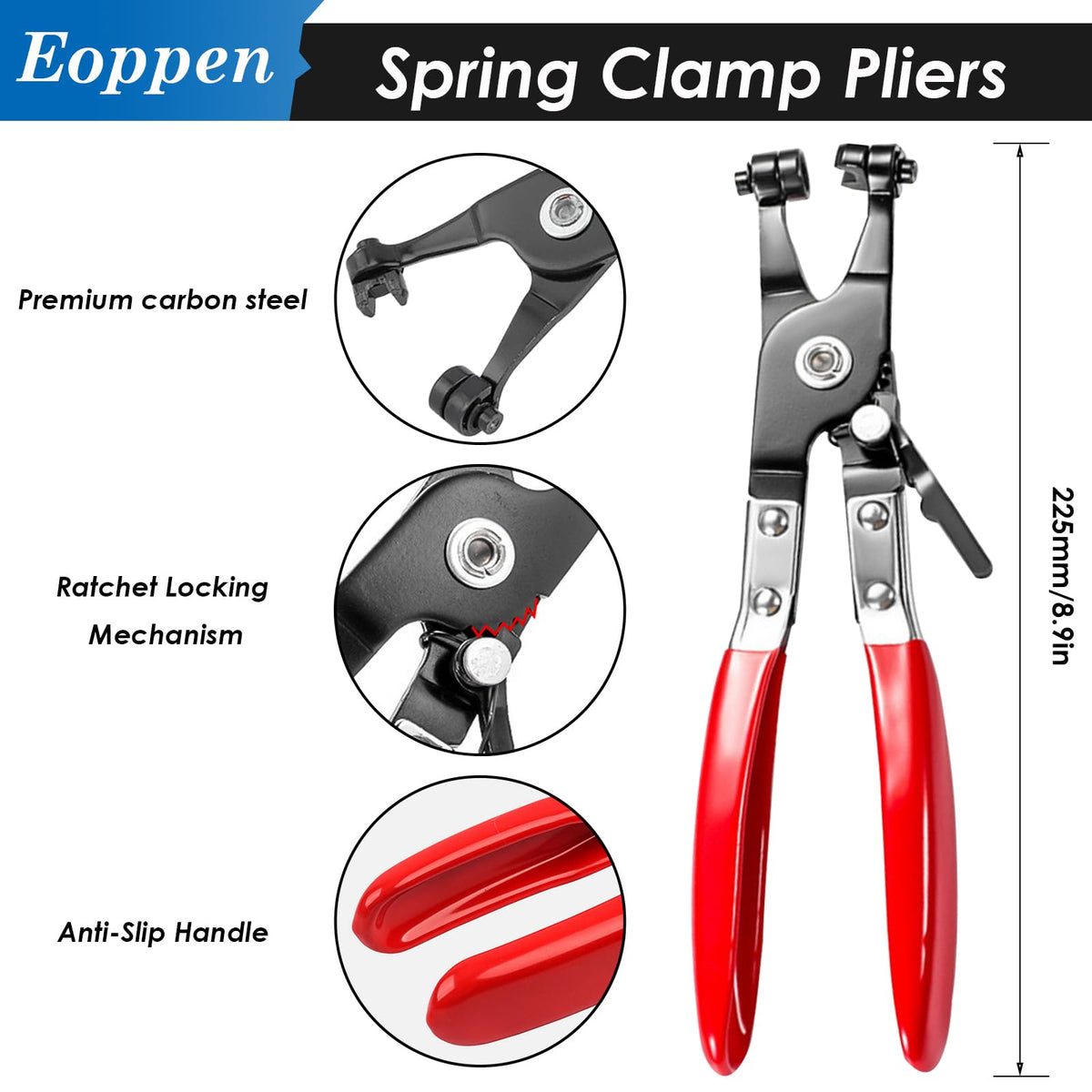 Eoppen 195Pcs 6-38mm Spring Hose Clamps Assortment Kit with Swivel Flat Band Fuel Hose Clamp Plier - 23 Sizes Fuel Line Silicone Vacuum Hose Low Pressure Air Clamps