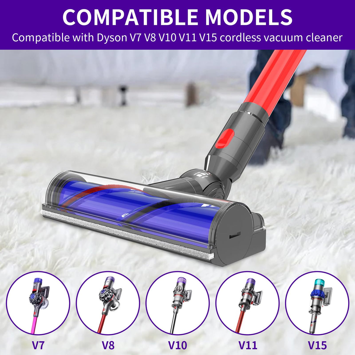 Upgrade Quick-Release Vacuum Direct Drive Head Replacement for Dyson V7 V8 V10 V11 V15，Suitable for Hardwood Floor Carpets Attachment SV10 SV11 SV12 SV14 Replacement Part Electric Head Roller Brush