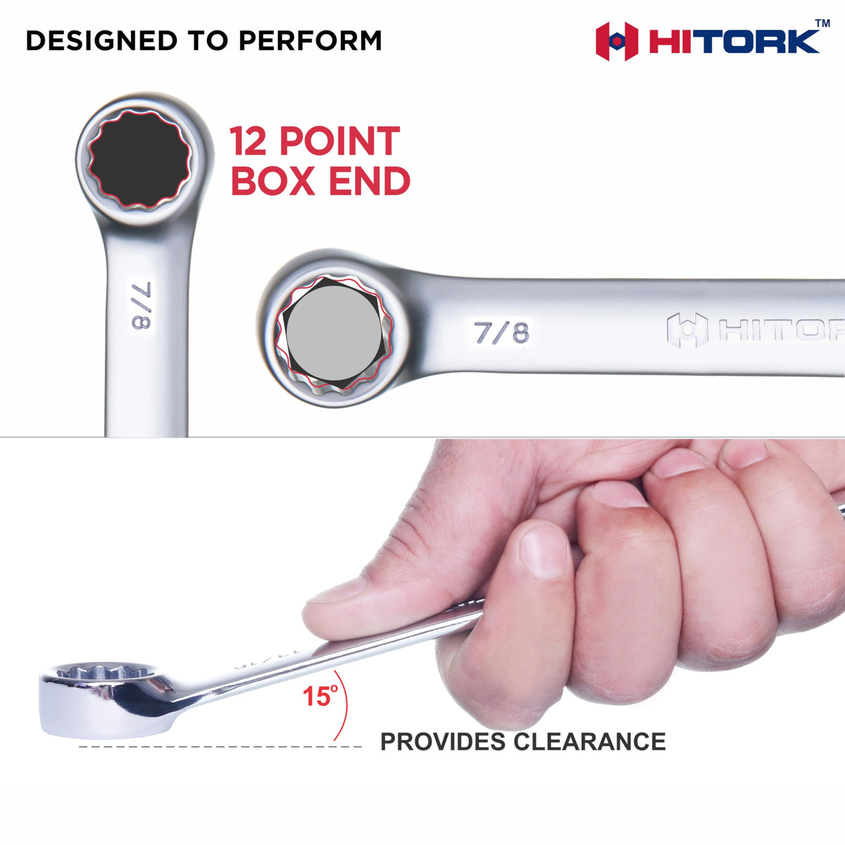 Hitork 24-Piece Combination Wrench Set, SAE (1/4"–1") & Metric (8–24mm), Cr-V Steel, Mirror Chrome Finish, 12-Point Box End, 15° Offset, with Roll Pouch – Ideal for Home, Garage & Auto Repair