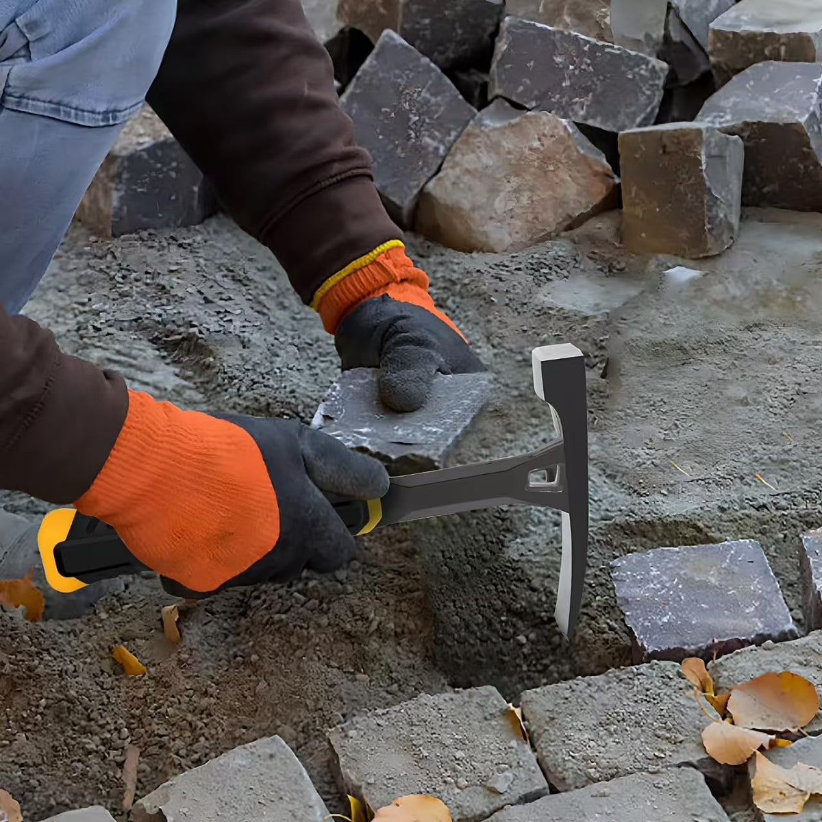 Bricklayer's Hammer Mason's Hammer - 20 oz Masonry Tool with Forged Steel Construction & Shock-Absorbing Grip