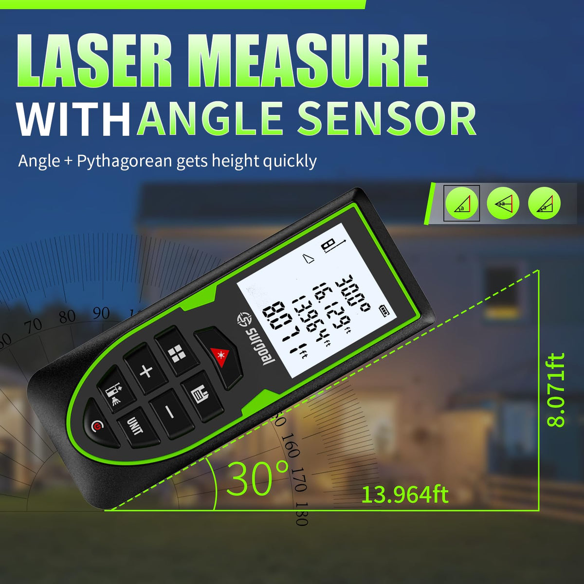 Green Laser Distance Measure USB-C Rechargeable Live XY Angle Sensor 393FT