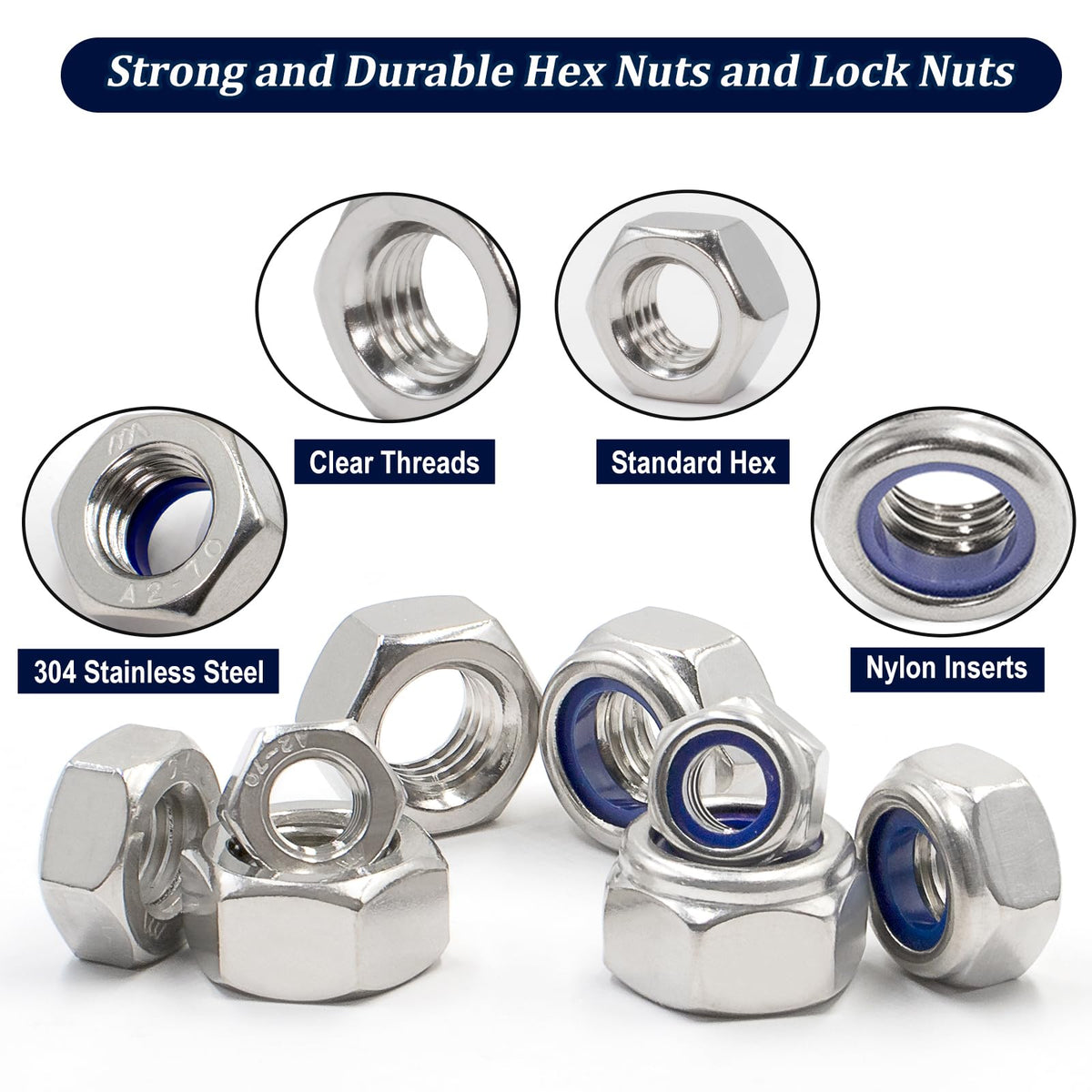 ZQZ 360Pcs Metric Hex Nut & Lock Nuts Assortment Kit (M3-M12) Hardware Nut