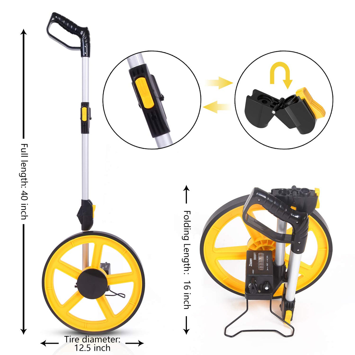 Zozen Distance Measuring Wheel, Imperial, Double Folding Portable Roller
