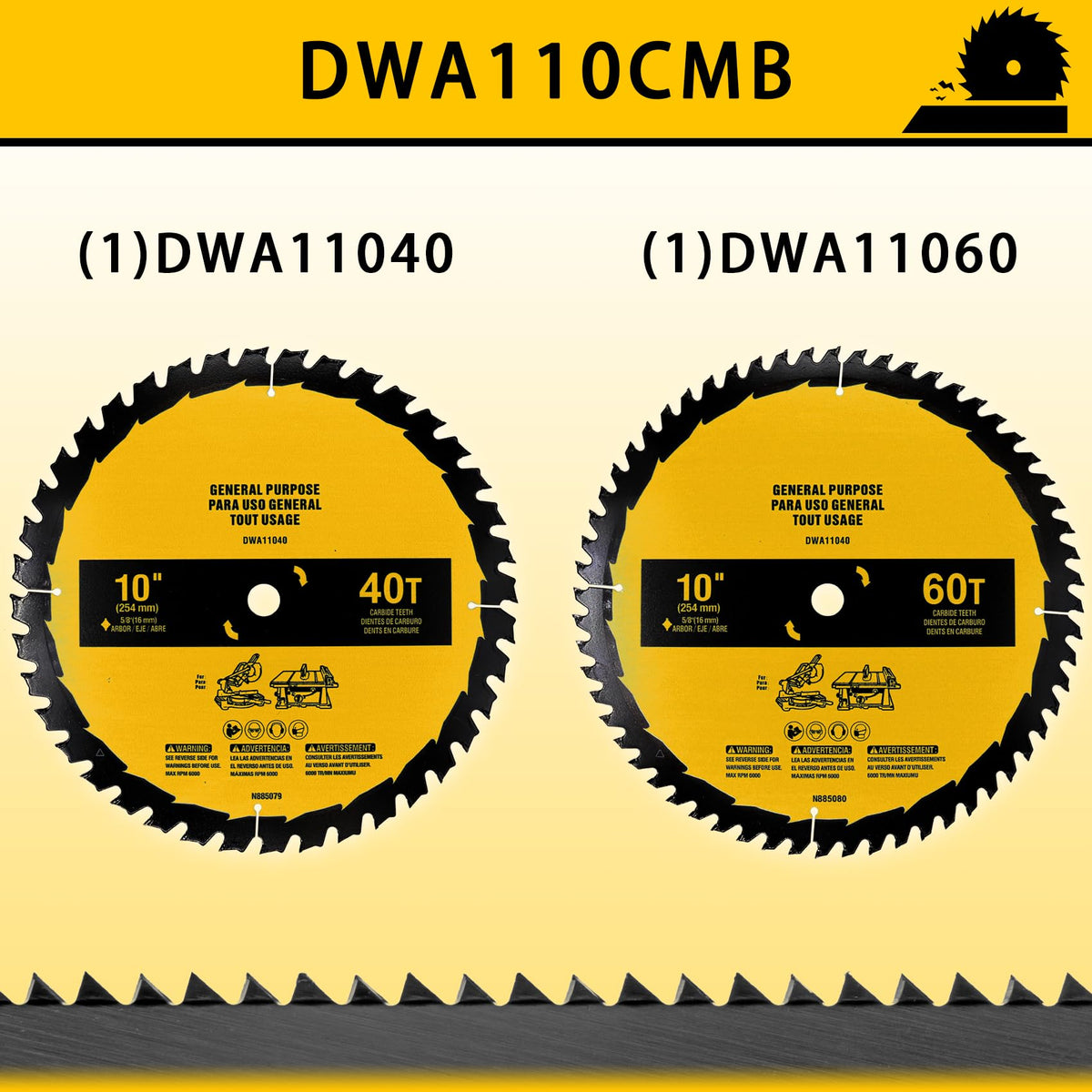 2-Pack 10in 40T/60T Table Saw Blades Compatible with Dewalt