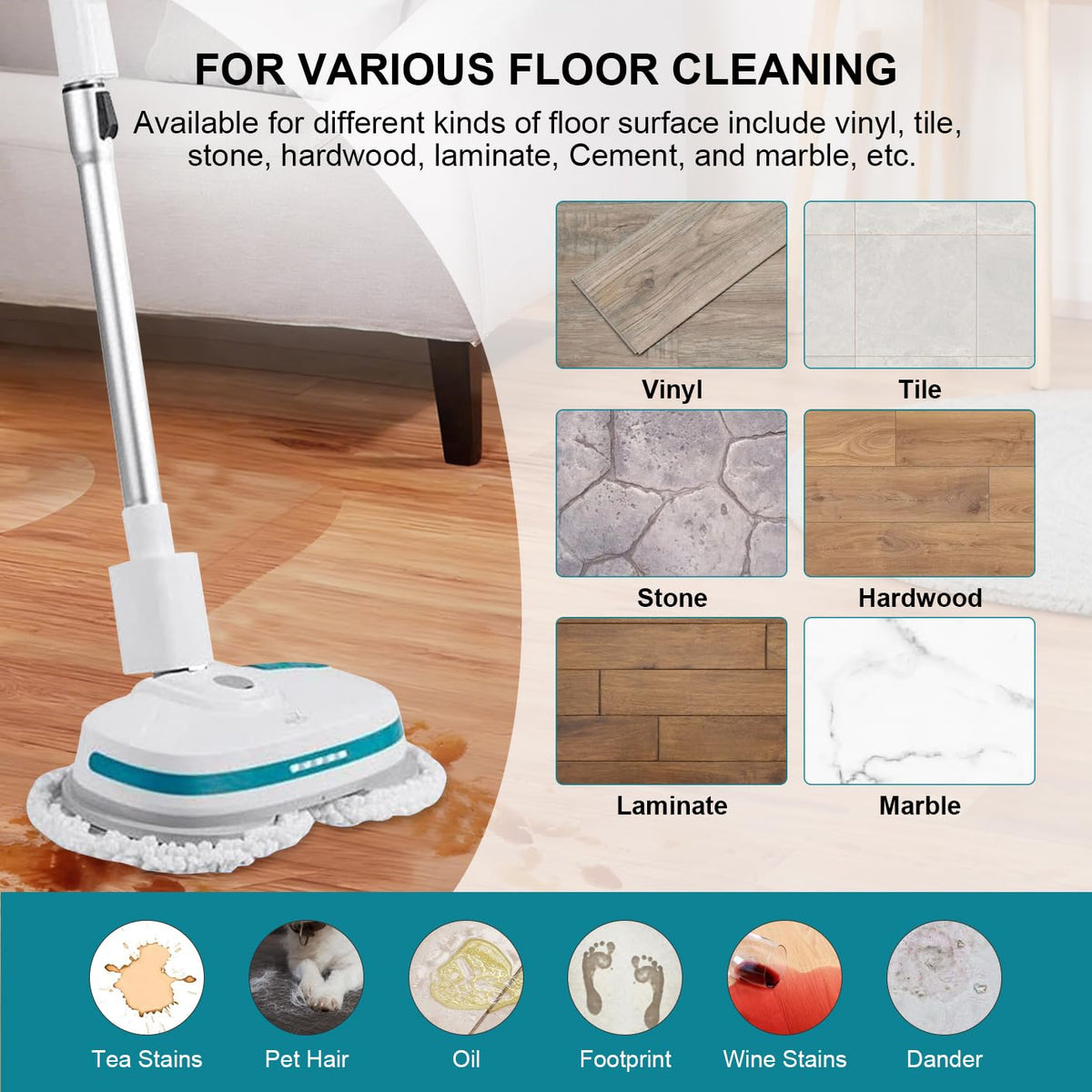 Spin Cordless Electric Mop Pads: 6.5/6.3/6 inch steam/Electric mop Pads Replacement for alfabot/teko/eous/vm6/devoac/kactor/redkey/gobot mop - Round Scrubber Pads for Floor Cleaning 8 Pack