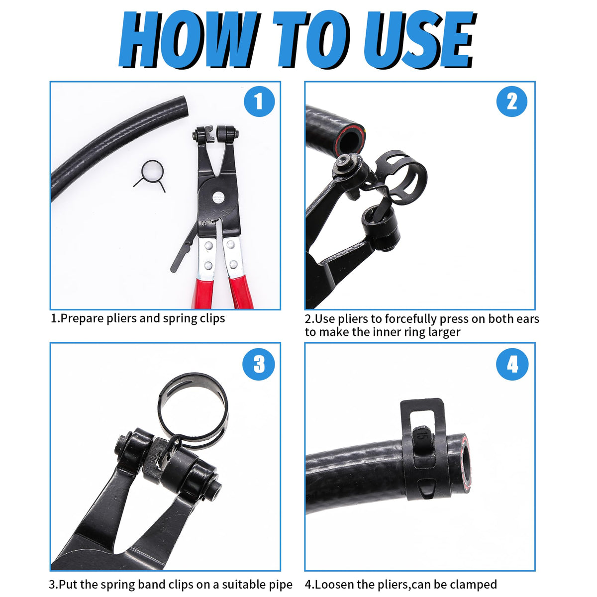 PEROMI 130Pcs 6-25mm Spring Band Hose Clamps With Swivel Flat Hose Clamp Plier Assortment Kit, Constant Tension Steel Clamps for Fuel Lines, Silicone, Vacuum Hoses & Low-Pressure Air Clips