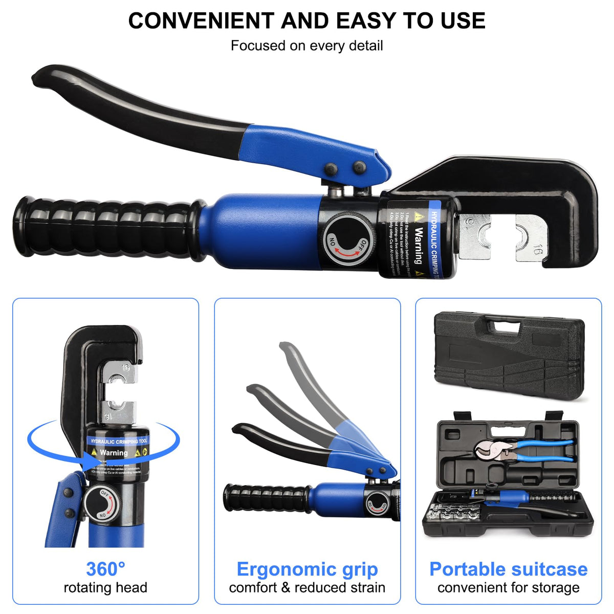 Solsop Hydraulic Crimping Tool 10 Ton with 9 Hex-Dies, 12–2/0 AWG