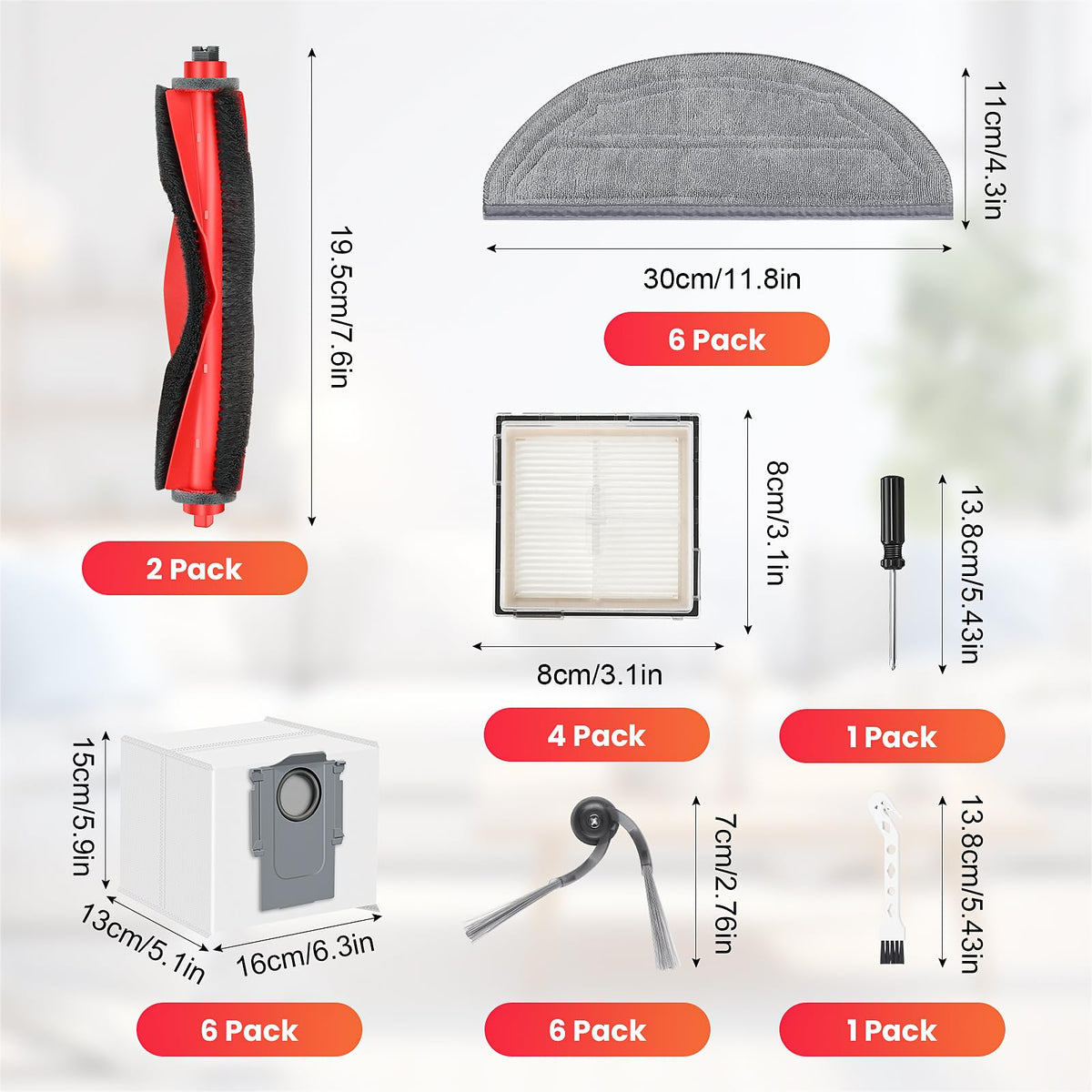 NIXOOT 26 Pcs Replacement Kit for Q10 S5+ Robot Vacuum, 2 Main Brush, 4 HEPA Filter, 6 Mop Pads, 6 Side Brush, 6 Dust Bag,1 Cleaning Brush and 1 Screwdriver