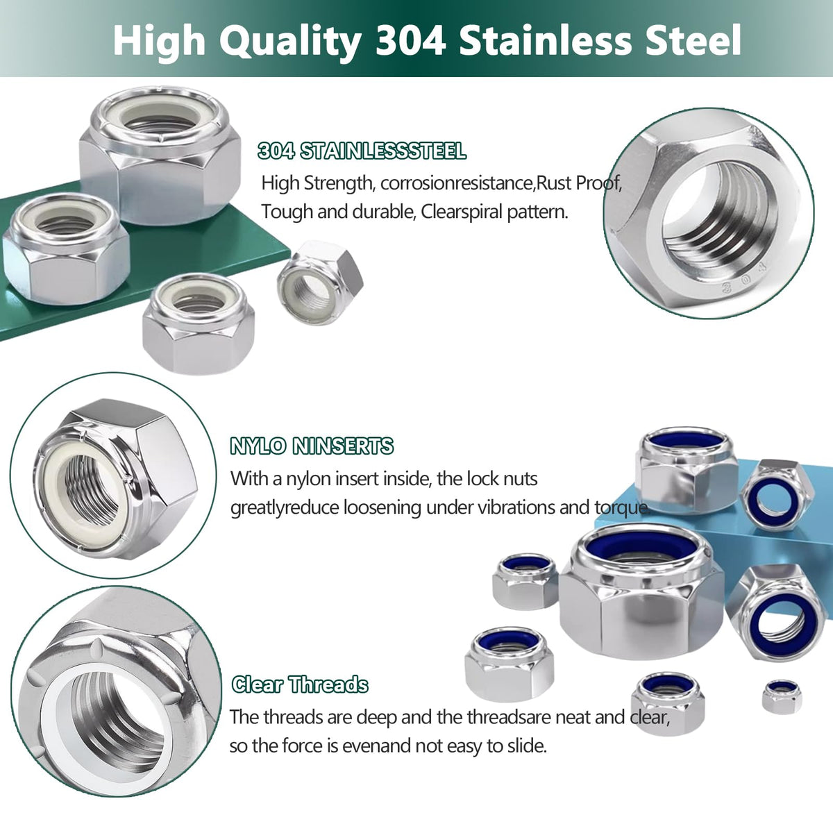 SAE & Metric Nylon Insert Lock Nuts Kit (750Pcs), Lock Nuts Assortment Kit