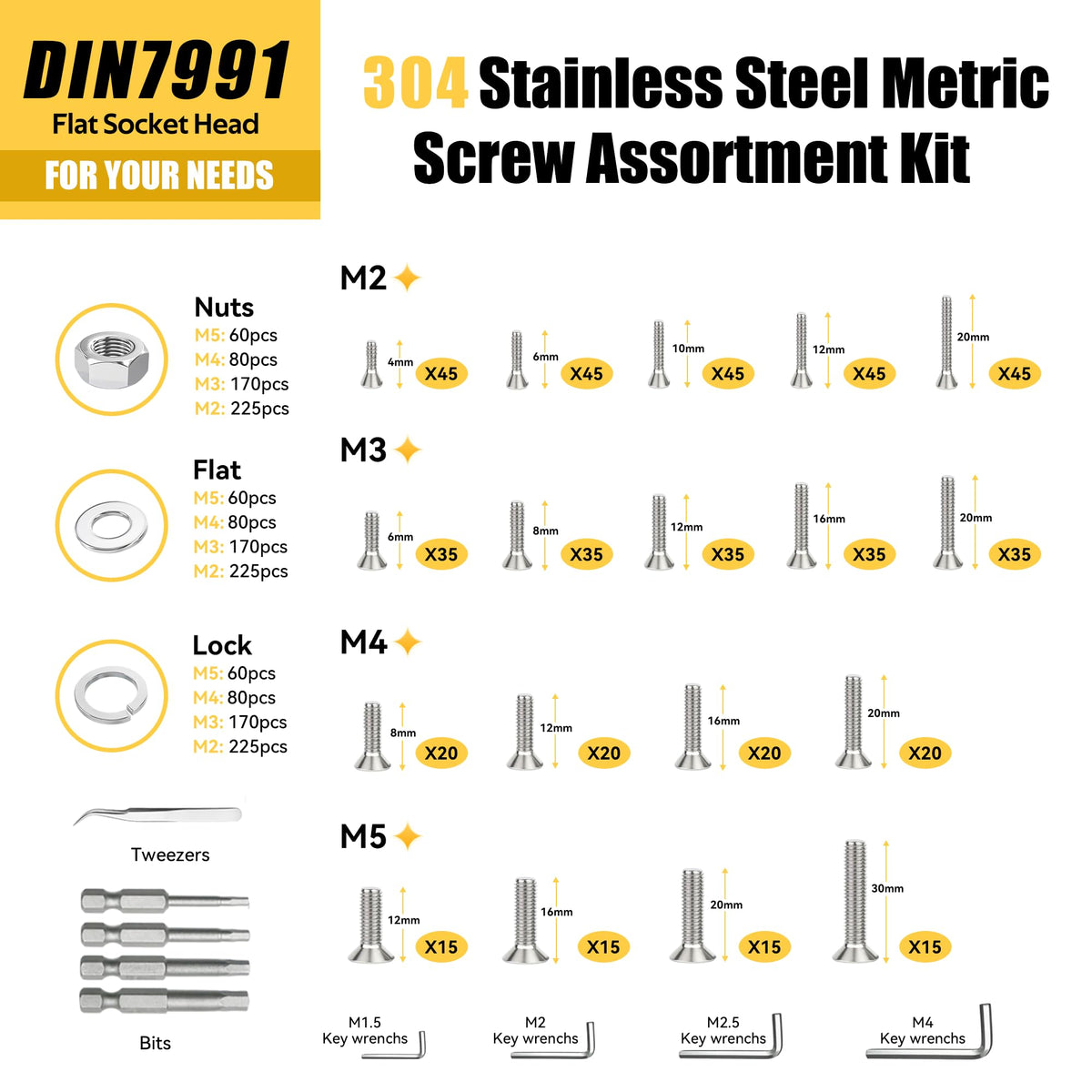 ZTF 4280PCS Metric Screw Assortment, M2 M3 M4 M5 Stainless Steel Screws