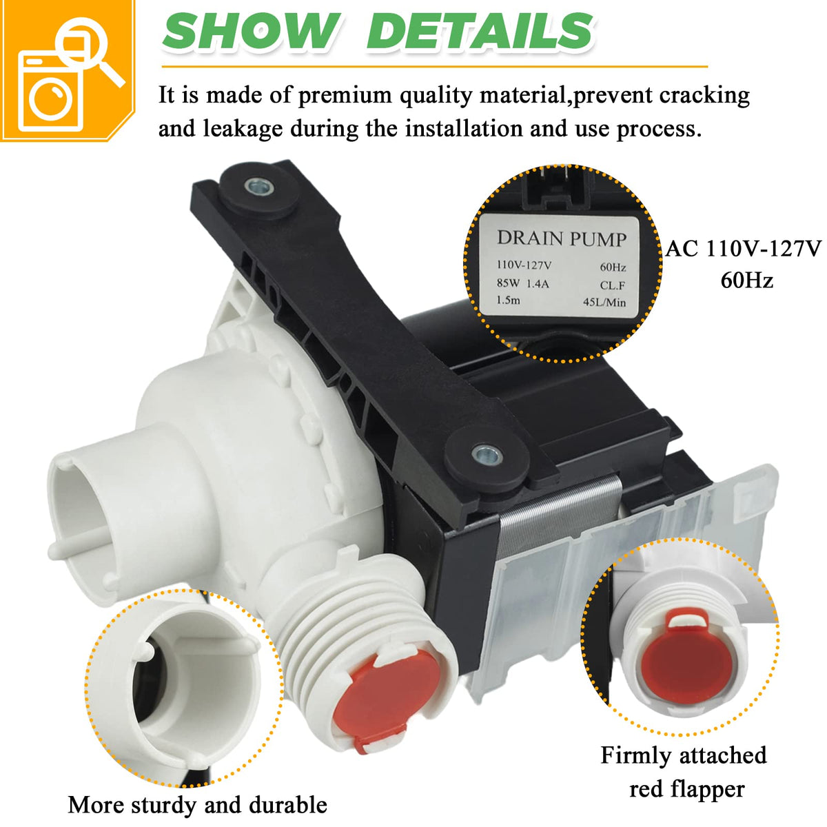 137221600 134051200 137151800 Washer Drain Pump by Techecook (365-DAYS WARRANTY) - Fit for Kenmore Frigidaire Washing Machine - Replacement Part 137108100 134740800 AP5684706 134740500 PS7783938