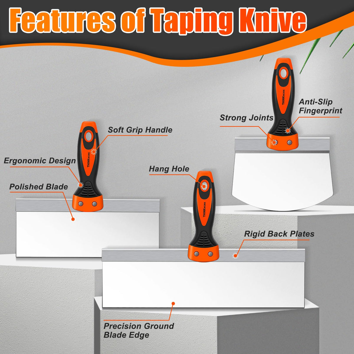 THINKWORK Drywall Knife Set, 10Pcs Drywall Tools Kit