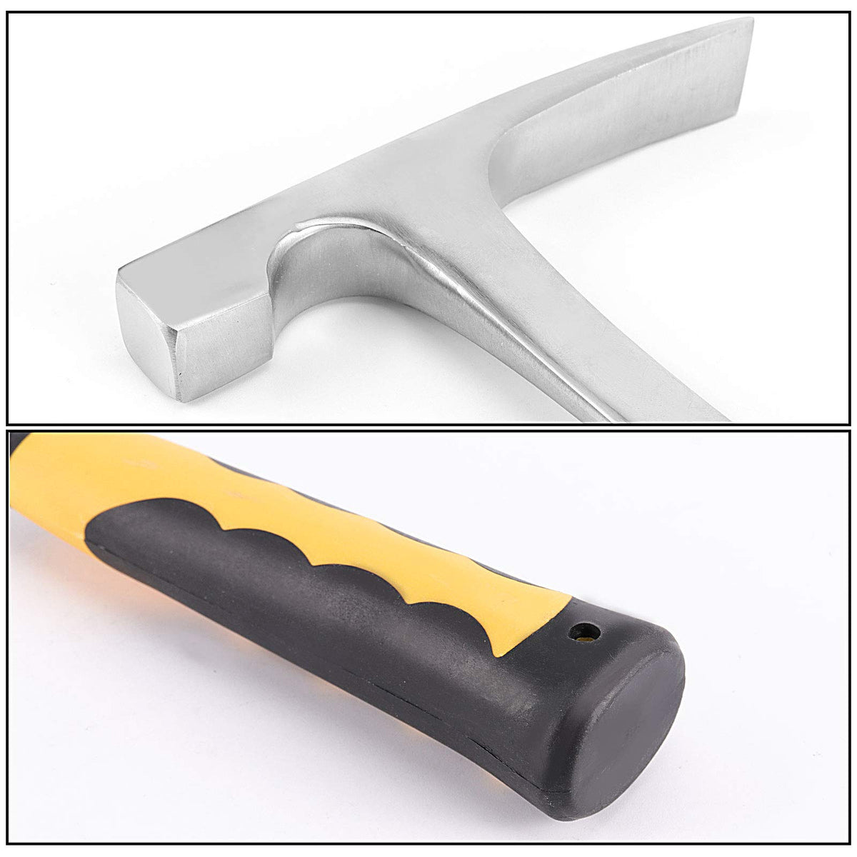 ZEONHEI 2 PCS 32 OZ 11.9 Inch Rock Pick Hammer, High Carbon Steel Brick Hammer with Non-Slip Shock Absorbing Grip, Polished Flat Head Geology Hammer for Mining