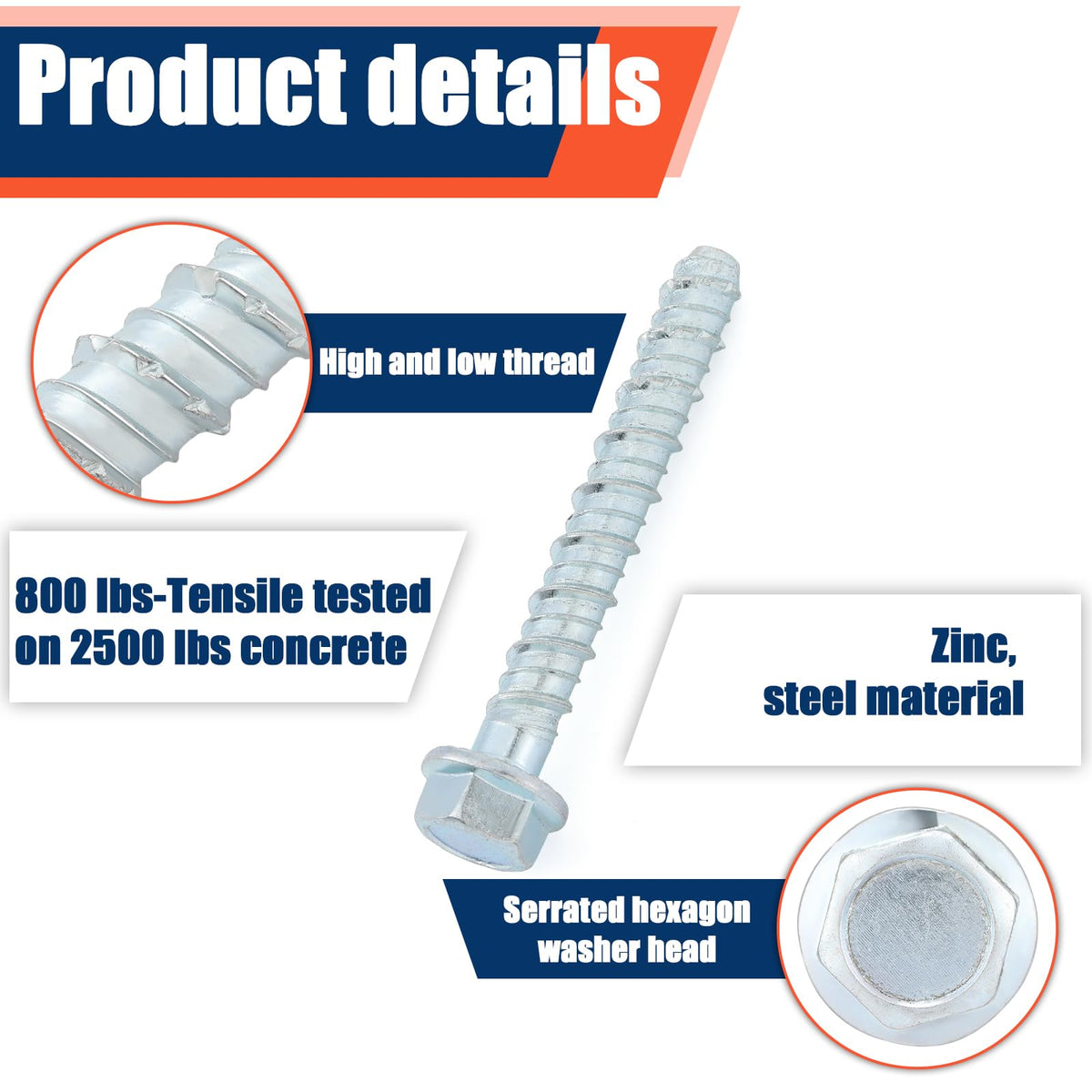 Tandefio 40 Pack 1/2 x 4 Concrete Anchors and Screw Kits Galvanized