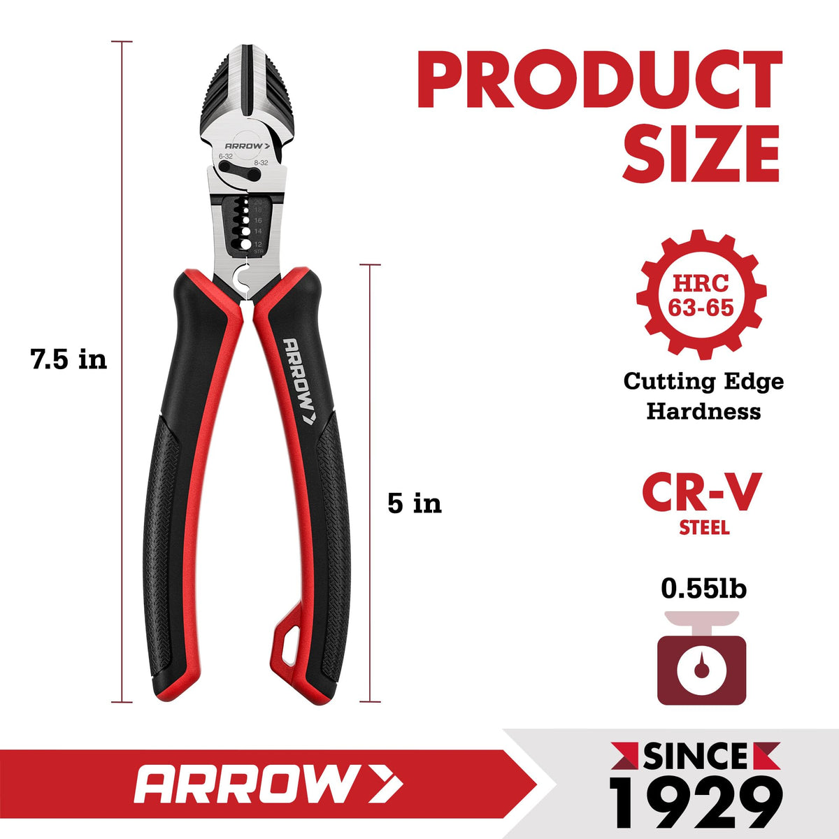 ARROW 6-in-1 Diagonal Cutting Pliers, 7.5" Multipurpose Wire Cutters