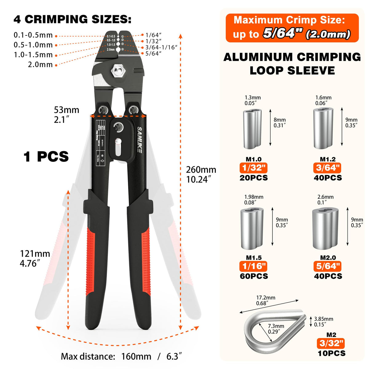 Sanuke Wire Rope Crimping Tool Kit, Swage for 3/64 1/16 5/64 inch Sleeves