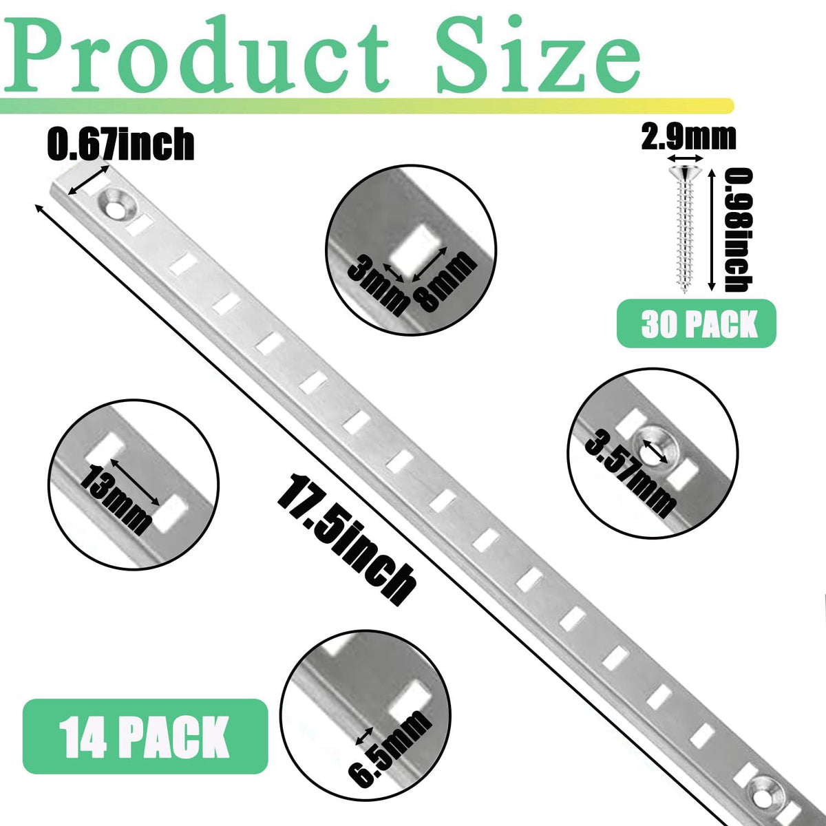 14 Packs 17.5 Inch Metal Pilaster Shelf Bracket Rails with 36 Adjustable Clips & Mount Screws - for Cabinet/Wall Shelving/Closet Storage (Black)