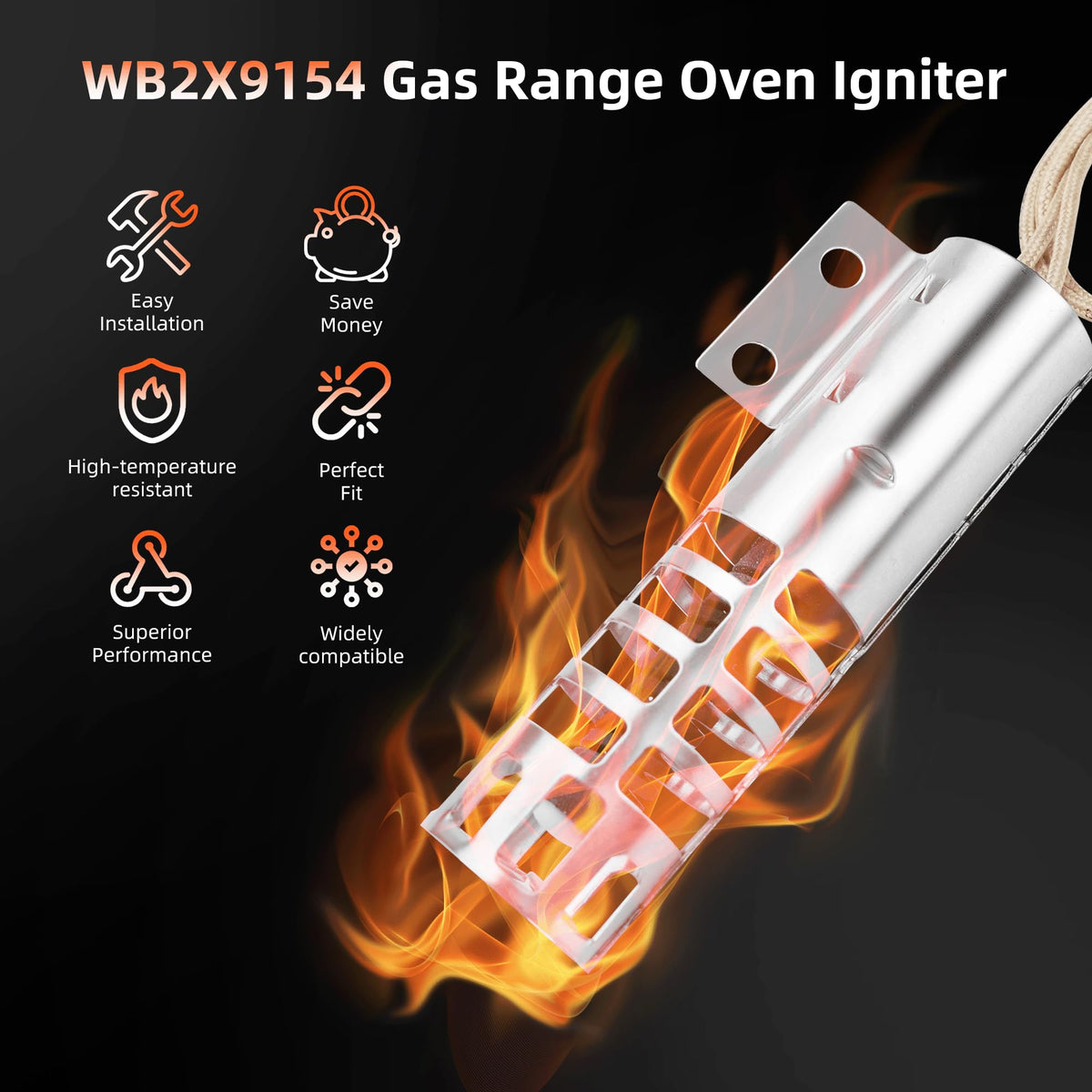 Upgraded WB2X9154 XL44 Oven Igniter Replacement for GE Round Gas Stove Range Igniter WB02X9154 WB13K10027 WB13K (3-1/2 Inches long 120V 2.5-3.0 A) by APPLIANCEMATES