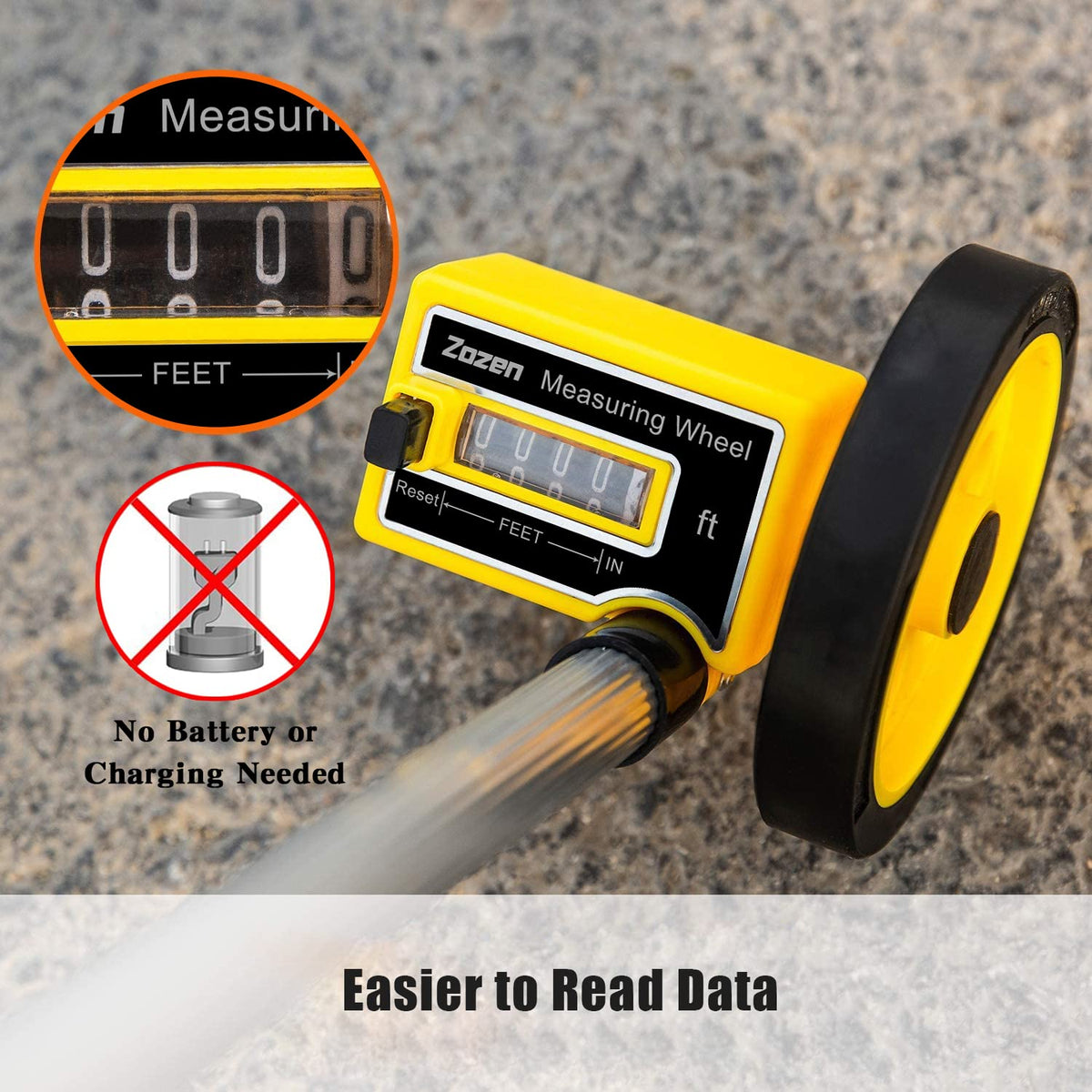 Zozen 4-Inch Measuring Wheel in Feet and Inches, One-Key to Reset
