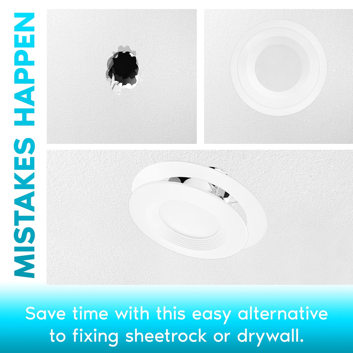 Luxrite 6 Pack White Goof Trim Ring for 5/6 Inch Recessed Lights and Ceiling Light Fixtures, Outer Diameter 8 Inches, Inner Diameter 6.14 Inches, Metal Construction, Cover Damaged or Messy Ceilings