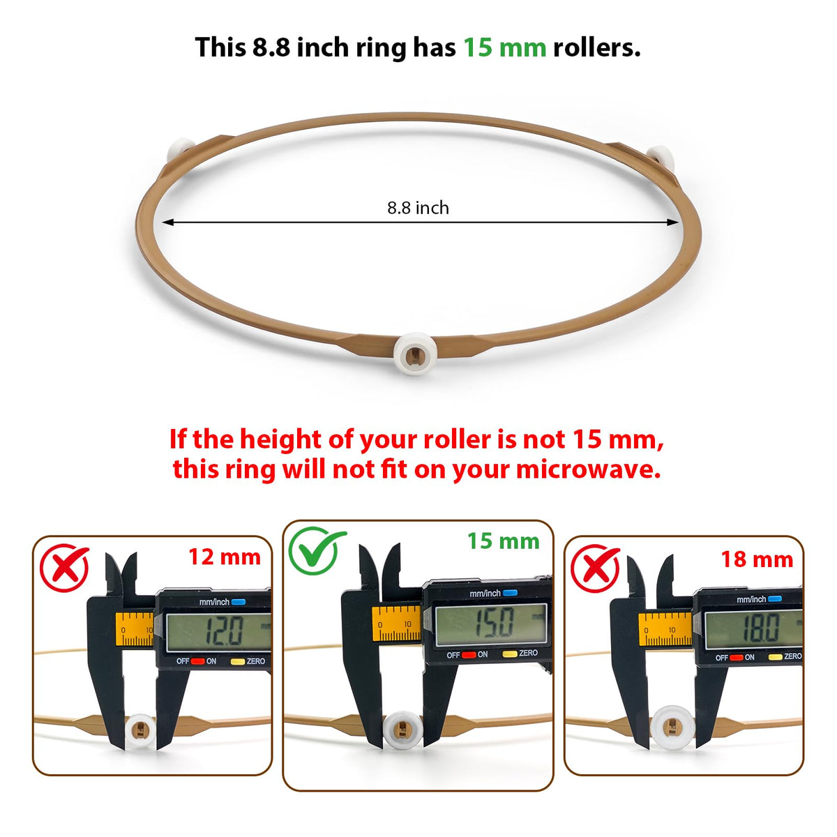 Microwave Turntable Ring Replacement, 8.7 Inch Roller Ring with 15mm Rollers for Glass Tray Support, Measure Original Ring Before Ordering