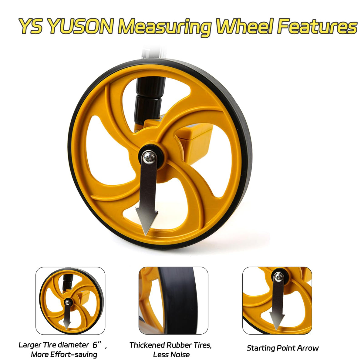 YS YUSON 6 Inch Measuring Wheel in Feet with Canvas Bag - Telescopic Folding Distance Roller Up to 10,000Ft, ±0.3% High Accuracy, Mechanical One-Key Reset for Construction, Landscaping & Surveying