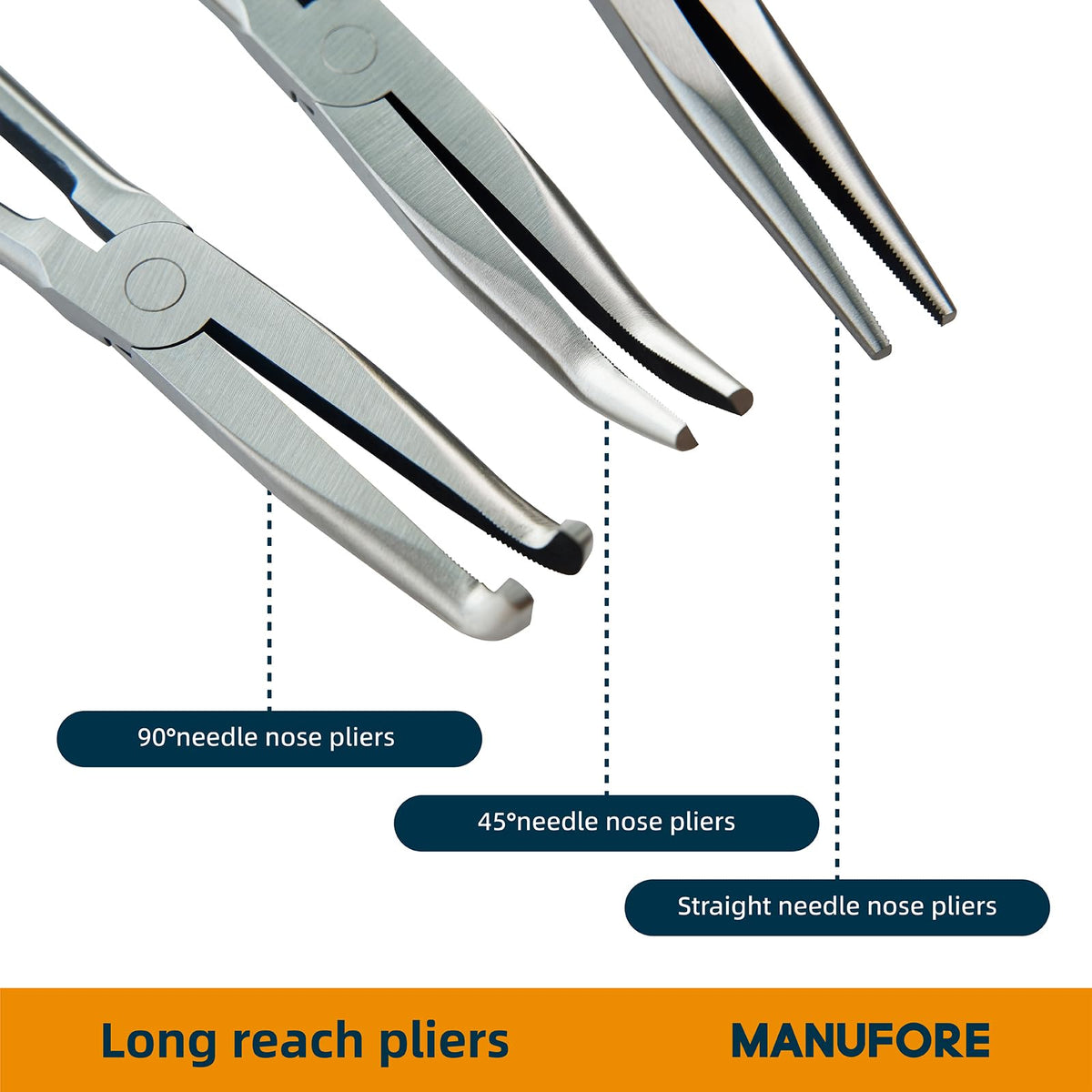 MANUFORE 5-Piece 11-Inch Long Reach Needle Nose Pliers Set for Tight Spaces