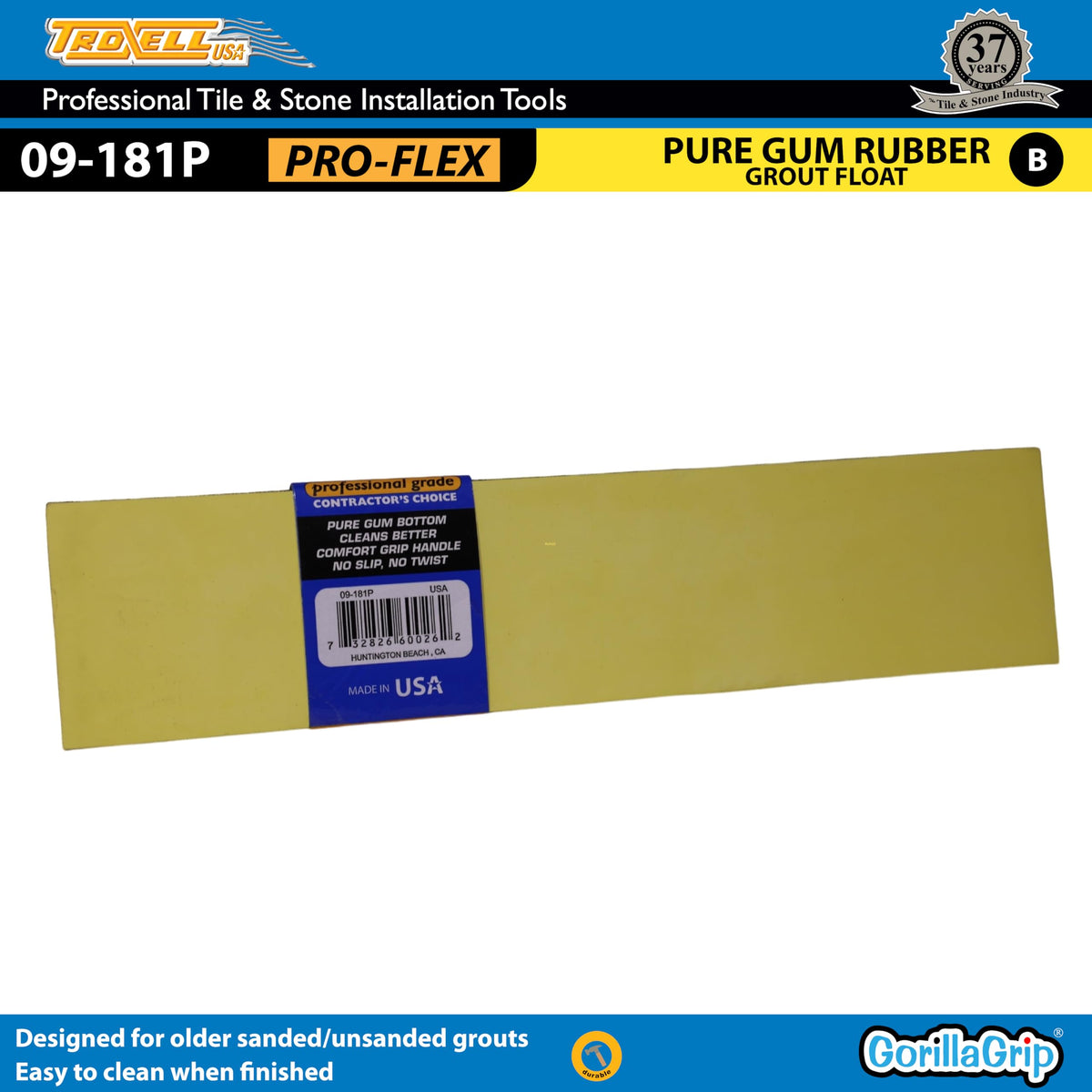 TROXELL USA - 3" X 12" Gum Rubber Base & Cove Grout Float